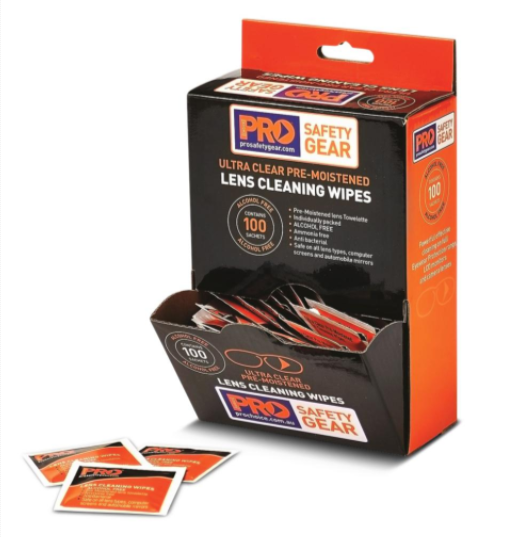 SAFETY GLASSES LENS CLEANING WIPES. BOX OF 100 